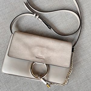 CHLOE Faye Bag Leather and Suede Crossbody grey